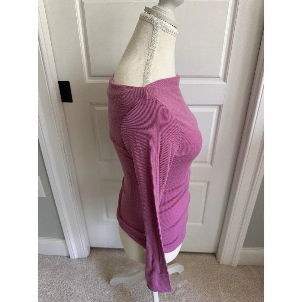 Vintage Moda International Lilac Ribbed Long Sleeve Boat Neck Top XS Tencel Y2K - Picture 7 of 10